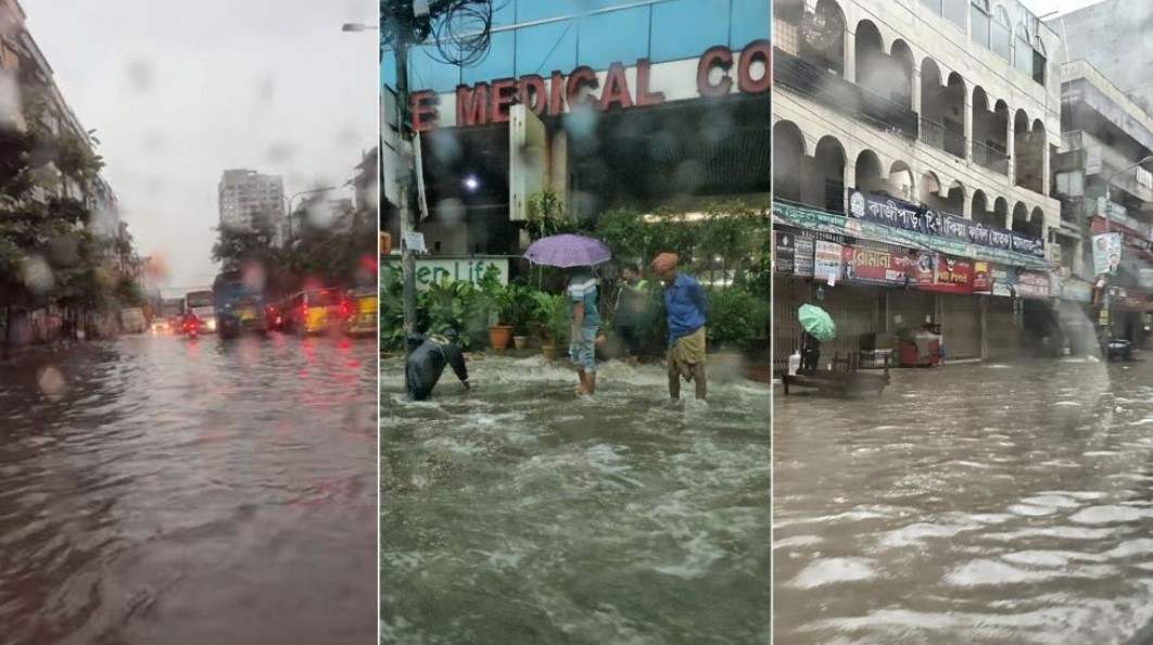 রাজধানীতে ৯ ঘণ্টায় ১০৫ মিলিমিটার বৃষ্টি: জলমগ্ন পথঘাট, দুর্ভোগে নগরবাসী