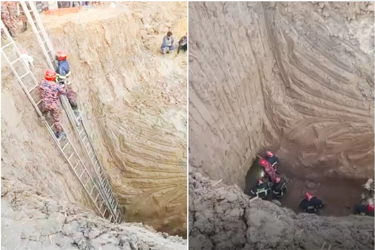 রাজশাহীতে নলকূপে আটকে পড়া শিশুকে বের করতে সুরঙ্গ খনন 