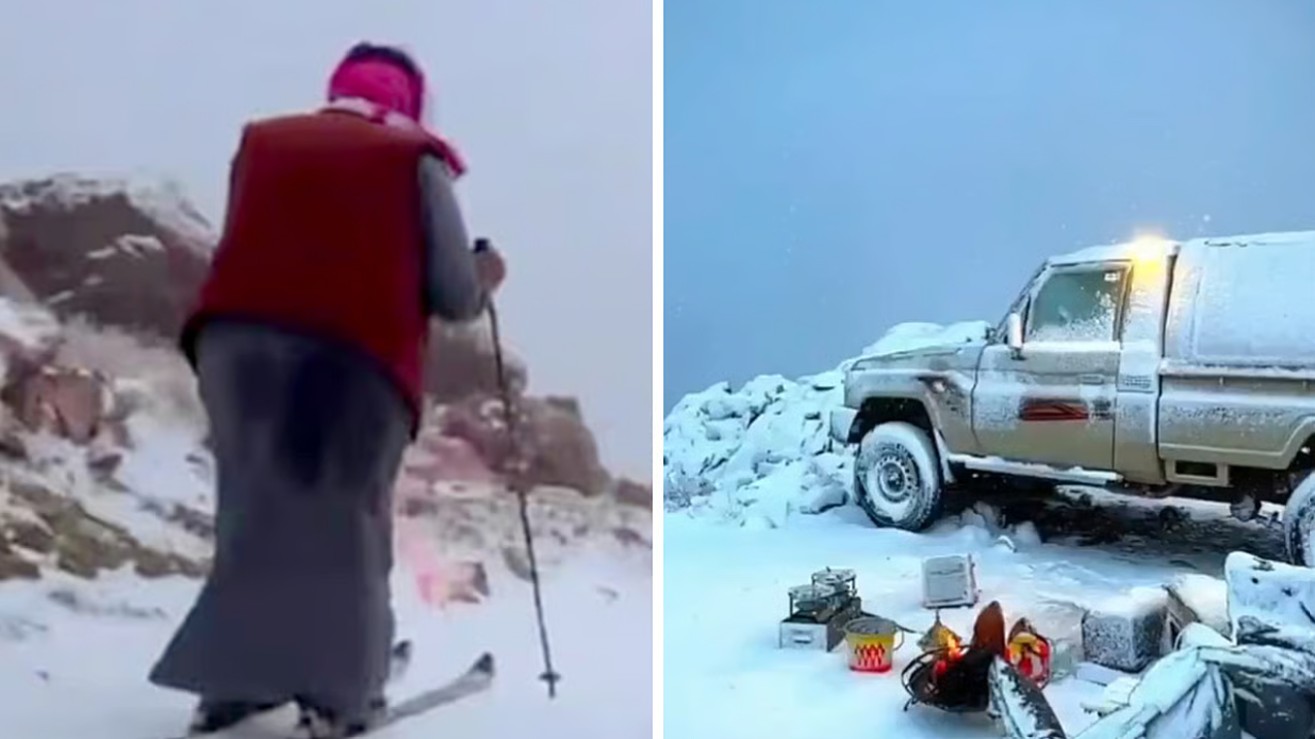 মরুভূমির দেশে সাদা চাদর, তুষারে ঢাকল সৌদি পাহাড়