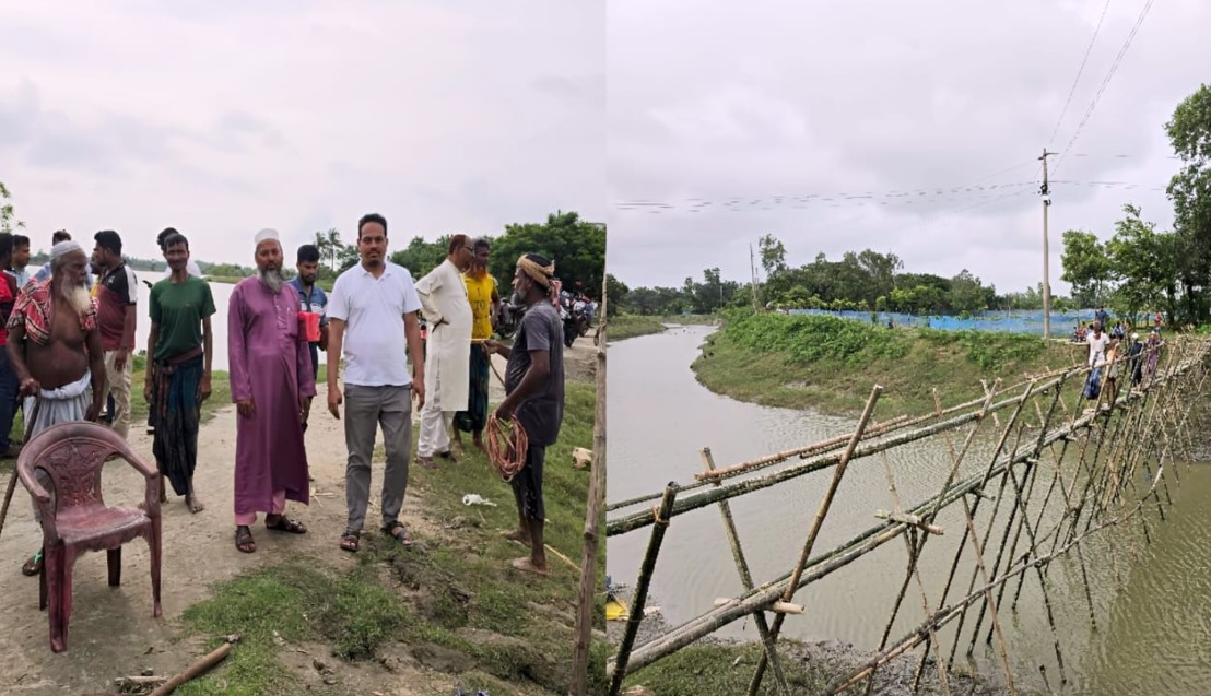 নিজস্ব অর্থায়নে খালের ওপর বাঁশের সাঁকো বানিয়ে দিলেন ইউপি চেয়ারম্যান পদপ্রার্থী শেখ আলমগীর