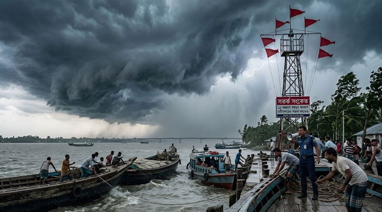 ১১ অঞ্চলে ৬০ কিমি বেগে ঝোড়ো হাওয়ার আভাস: নদীবন্দরে ১ নম্বর সংকেত